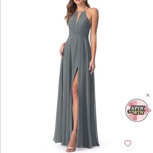 Azazie Evalleen bridesmaid dress in steel gray. Standard size A8